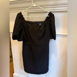 French Connection Black Mini Dress with Puff Sleeves